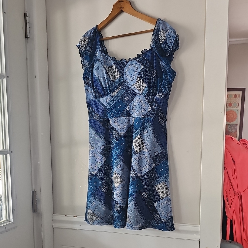 Blue Plus Size Mini Dress Patchwork Mini Dress Xxl - image 1